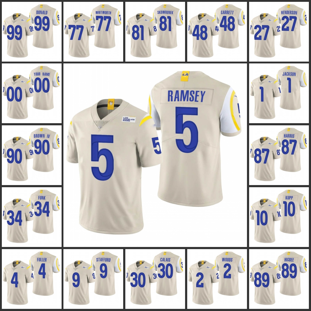 

Los Angeles''Rams''Men #9 Matthew Stafford 5 Jalen Ramsey 99 Aaron Donald 10 Cooper Kupp Women Youth Custom Bone Vapor Limited Jersey