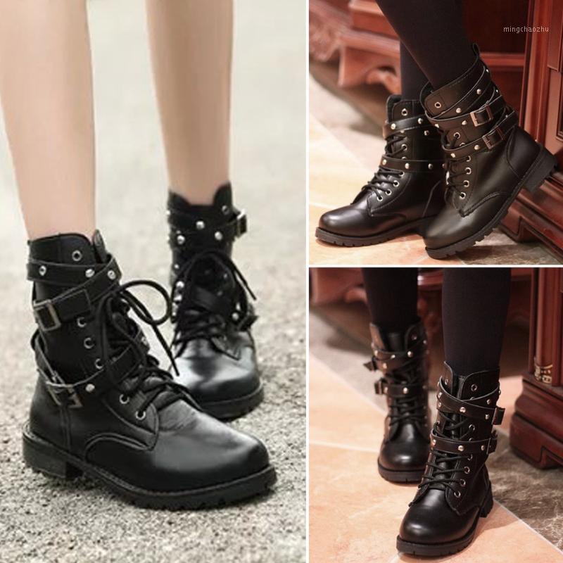 

Women Boots Pu Leather Ladies Boot for Boots Women Work Shoes Black Round Toe Lace-Up Shoes Female1, As pic
