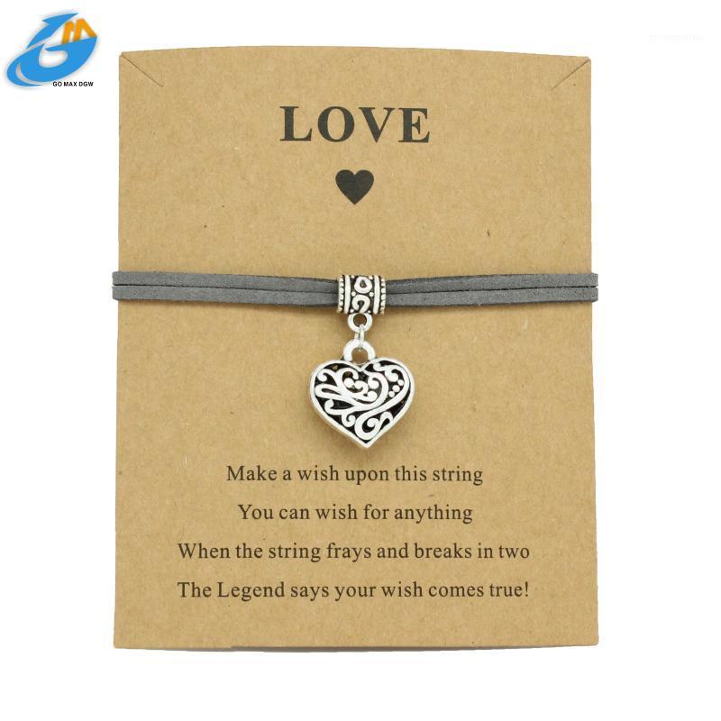 

DGW Hollow heart Charm Leather Bracelet for Women Silver plated pendant love Wrist handmade Jewelry free shipping1