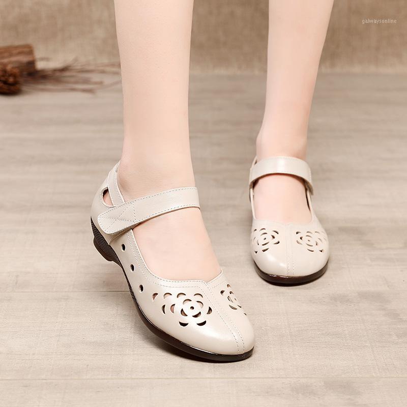 

GKTINOO Genuine Leather Ladies Flat Summer Shoes Woman Slip On Casual Loafers Hollow Out Round Toe Soft Comfort Sandals Female1, 3607 black