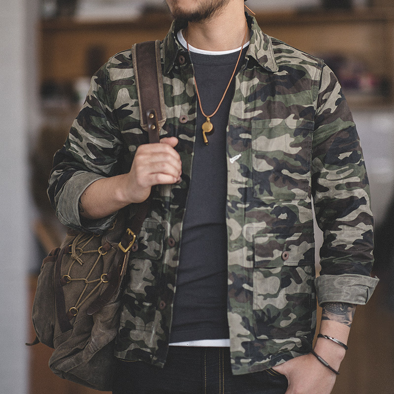 

Madden Single-breasted Multi-pocket m xxl Size Utility Lapel Waxed Tarp Cotton Jacket 23eg, Camo