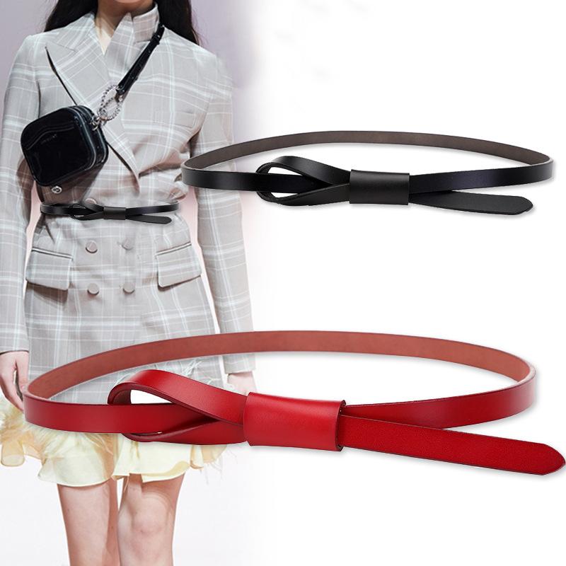 

Women's Belt Cow Leather Smooth Buckle Waist Belts Female Candy Color Thin Waistban Ladies Summer Dress Shirt Chain Strap, White