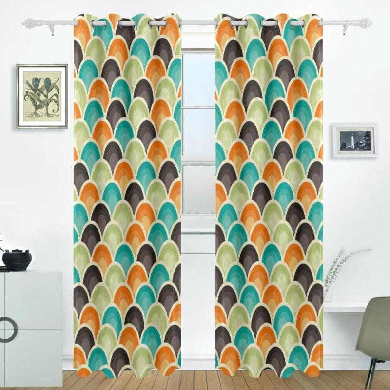 

Retro Geometric Pattern Curtains Drapes Panels Darkening Blackout Grommet Room Divider for Patio Window Sliding Glass Door 55x84, As pic