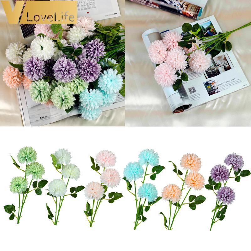 

3 Heads dandelion flower ball simulation road cited flower wall fake home decoration wedding holding, White