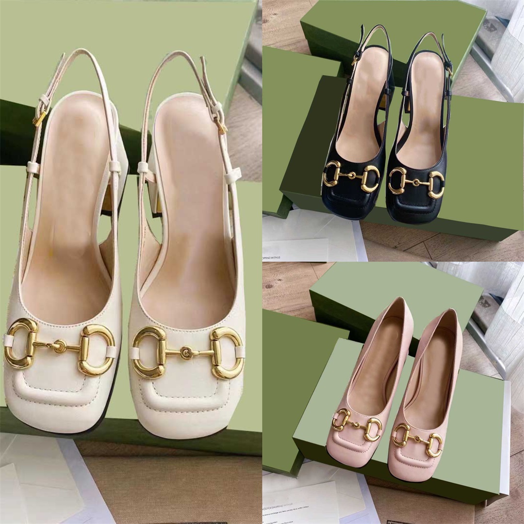

2022 Designer Women Sandals Newest G High Heels Go Out One Line Slippers Leather Horseshoe Ankle Strap Buckle Horsebit Versatile Dress Shoes 35-41 With Box, If you want more;pls contact us