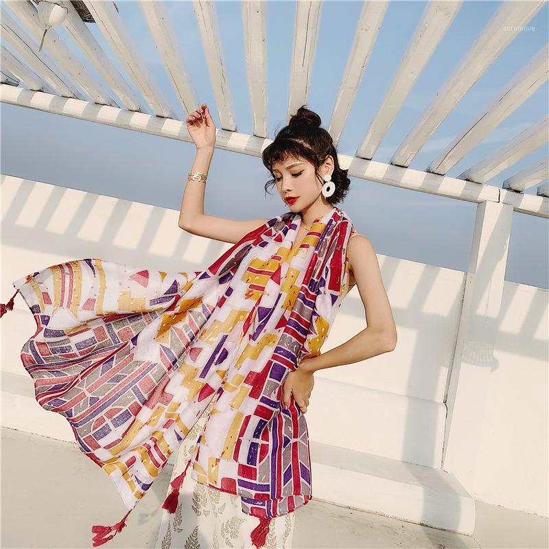 

Spring Autumn Summer New Scarf Ladies Travel Cotton And Linen Scarf Long Sunscreen Beach Towel Big Shawl Gauze Wraps Headband1