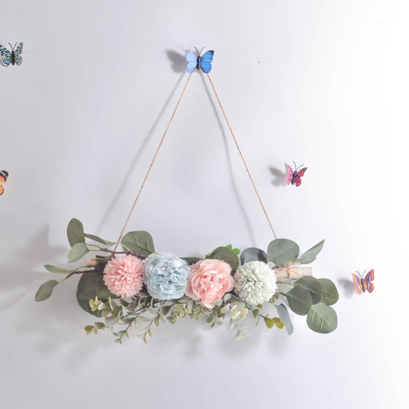 

Cilected Artificial peony flower wall hanging garland wedding decoration dry branch wall hanging wreath Rope ornament1, A079r02
