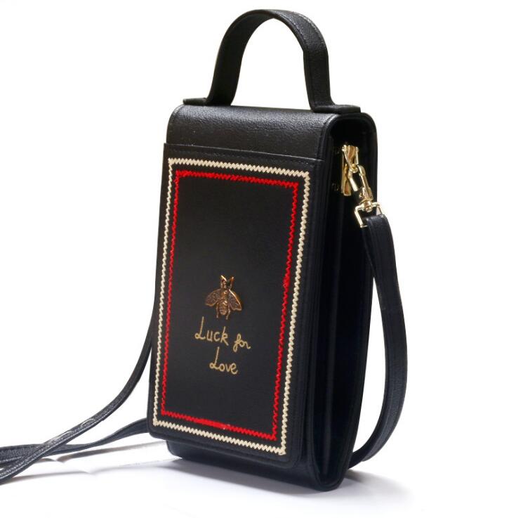 

Factory wholesale women handbag vertical printed mobile phone bag small fresh embroidery long wallet street fashion leather card handbags, Red(boutique box)