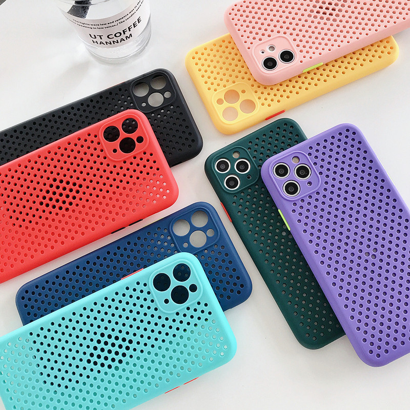 

2020 Heat Dissipation Case Breathable Hollow Cooling Mesh soft TPU Cover For iPhone 12 mini 11 Pro X XS Max XR 6 7 8 Plus SE