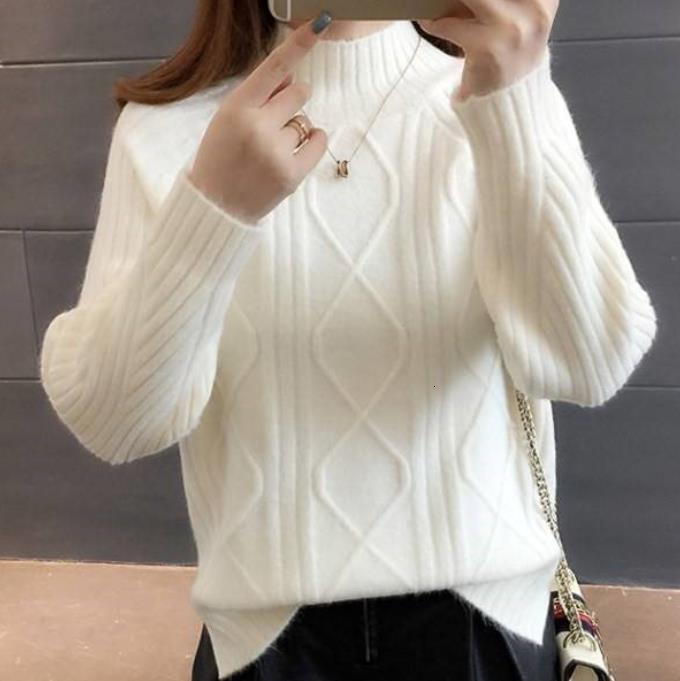 

2021 New Half Turtleneck Pullover Cashmere Women Autumn Winter Basic Warm Jumper Pull Femme Hiver Embossing Knitted Sweater Nf6t, Yellow