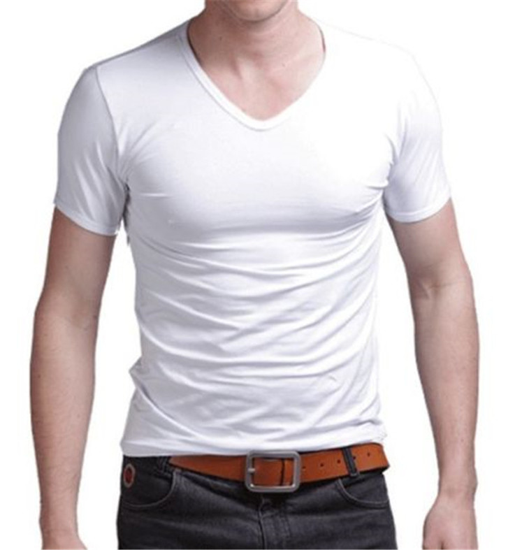 

Fashion Summer Men Cotton T shirt casual short sleeve V-neck T-shirts Black White Plus Size -XL V Neck Tops Tee Shirt Slim Fit kg-95