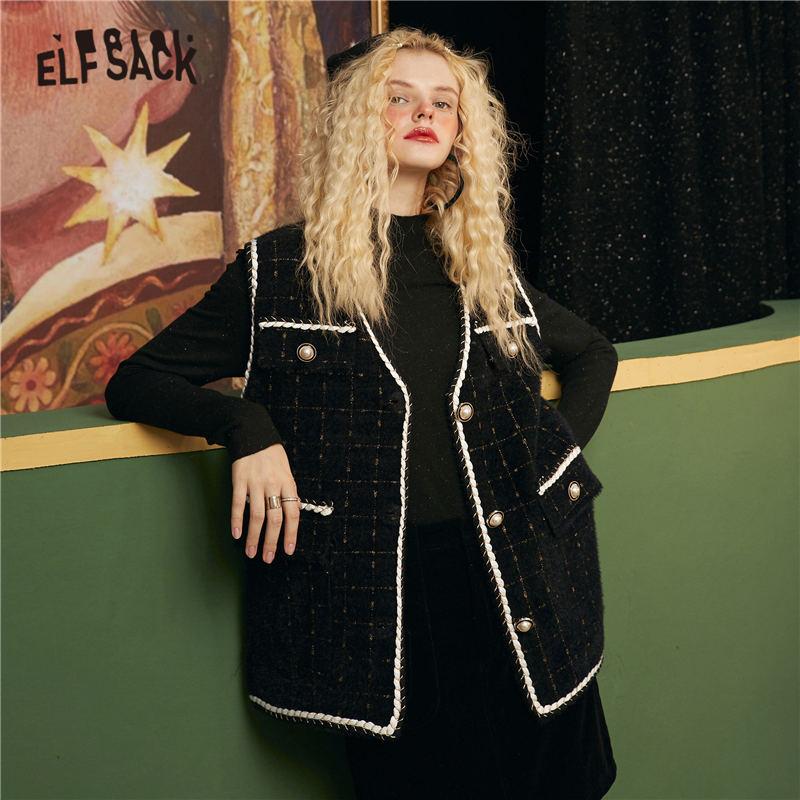 Women's Jackets ELFSACK Black Double Chic Button Casual Women All-Match Jackets,2021 Autumn ELF Vintage Sleeveless Korean Ladies Daily Coat
