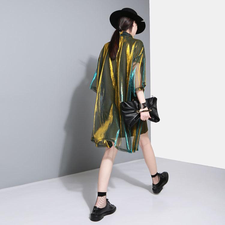 

New come ! See Through Laser Symphony Sunscreen Jersey Jacket Clear Jacket Iridescent Rainbow Hologram Women Shirt Blouse Coat, Army green