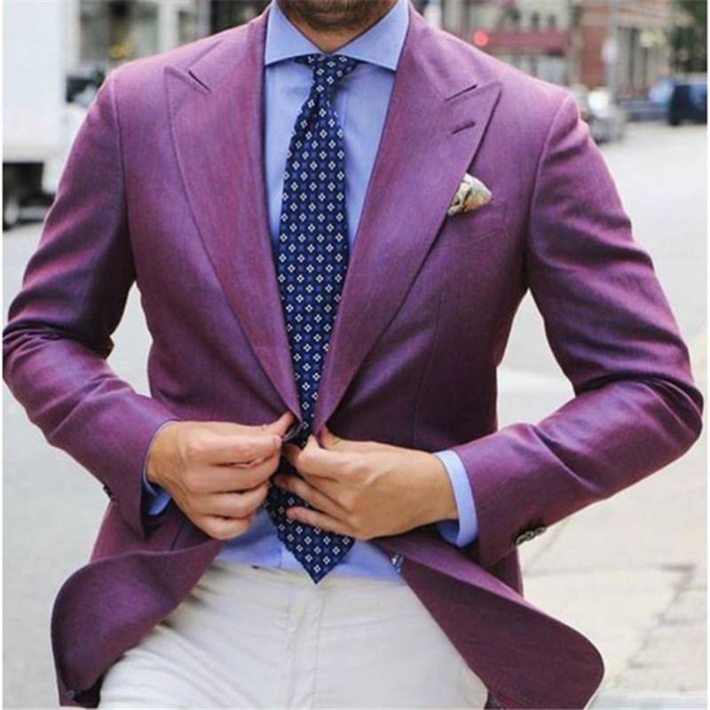 

Purple Men Suit Blazer With White Pants 2 Pieces(Jacket+Pants+Tie) Custom Made Wedding Tuxedos Terno Masculino Clothes 156, Black