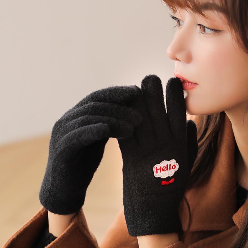 

Women's Winter Gloves Solid Knit Keep Plush Thickened Touchscreen Lovely Soft Keep Warm Gloves Cartoon Mittens Women's Winter