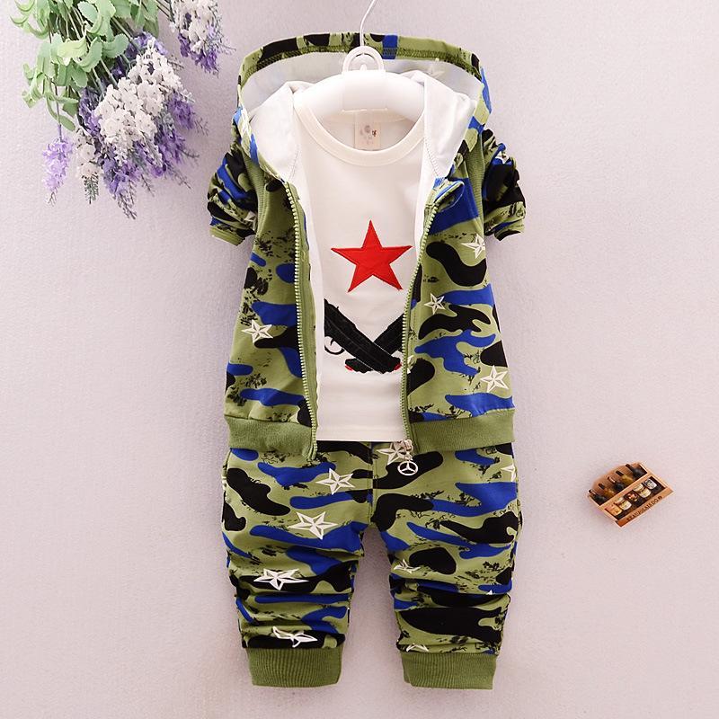 

Autumn Children Camouflage Clothes Kids Sport Suit Fashion Brand Cotton Camo Printed Hooded Vest T-shirt Pants 3Pcs Clothing Set1, Blue