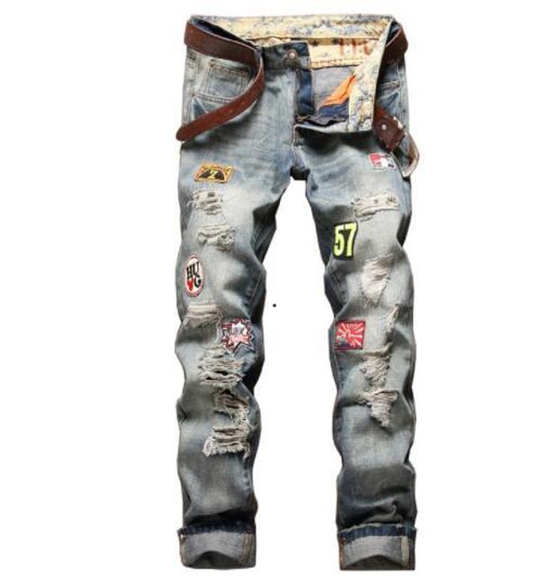 

JH Mens Designer Ripped Jeans Straight Fashion Slim Fit Male Teenager Skateboard Rapper High Quality Hihop Jeans Pants2, Blue