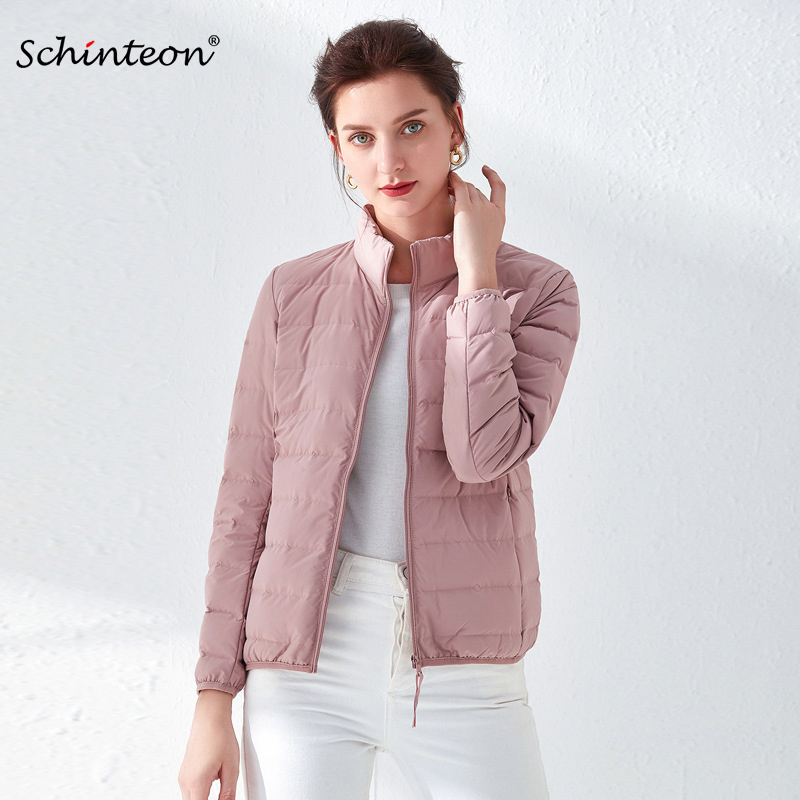 

Schinteon Ultra Thin Down Jacket 90% White Duck Down Coat Casual Slim Outwear with Stand Collar High Quality 201103, Red