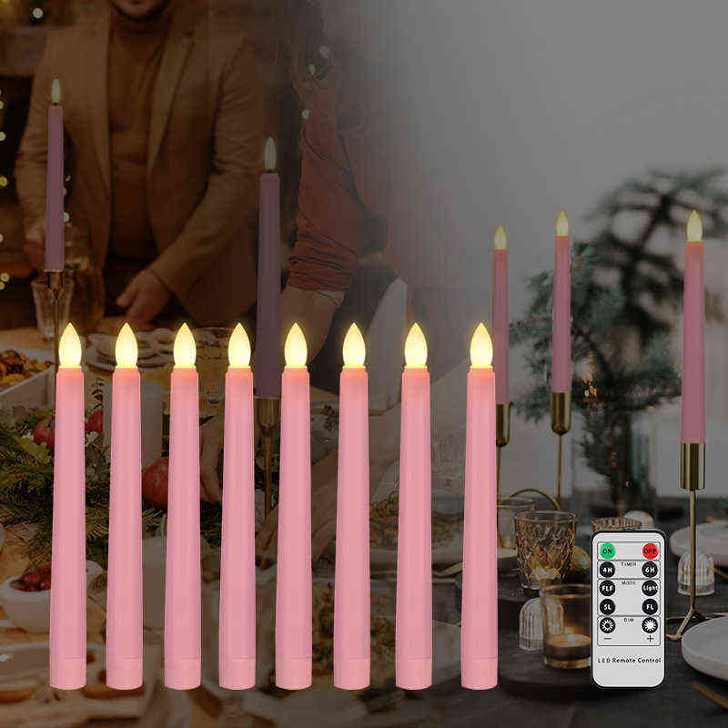 

8PCS Advent Candles Warm White LED Window Candle Flameless Flicker Remote Timer Christmas New Year Decor Pink Wedding Candle H1222