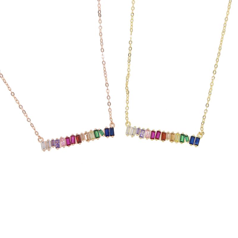 

Shiny rainbow baguette cz bar pendant women choker necklace big color stones thin chain gold filled trendy jewelry as gift 2020