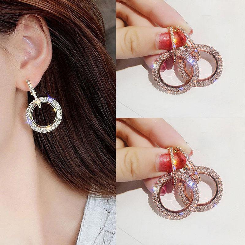 

Fashion Luxury Round Earrings Women Crystal Geometric Hoop Earrings For Women Girls Jewelry
