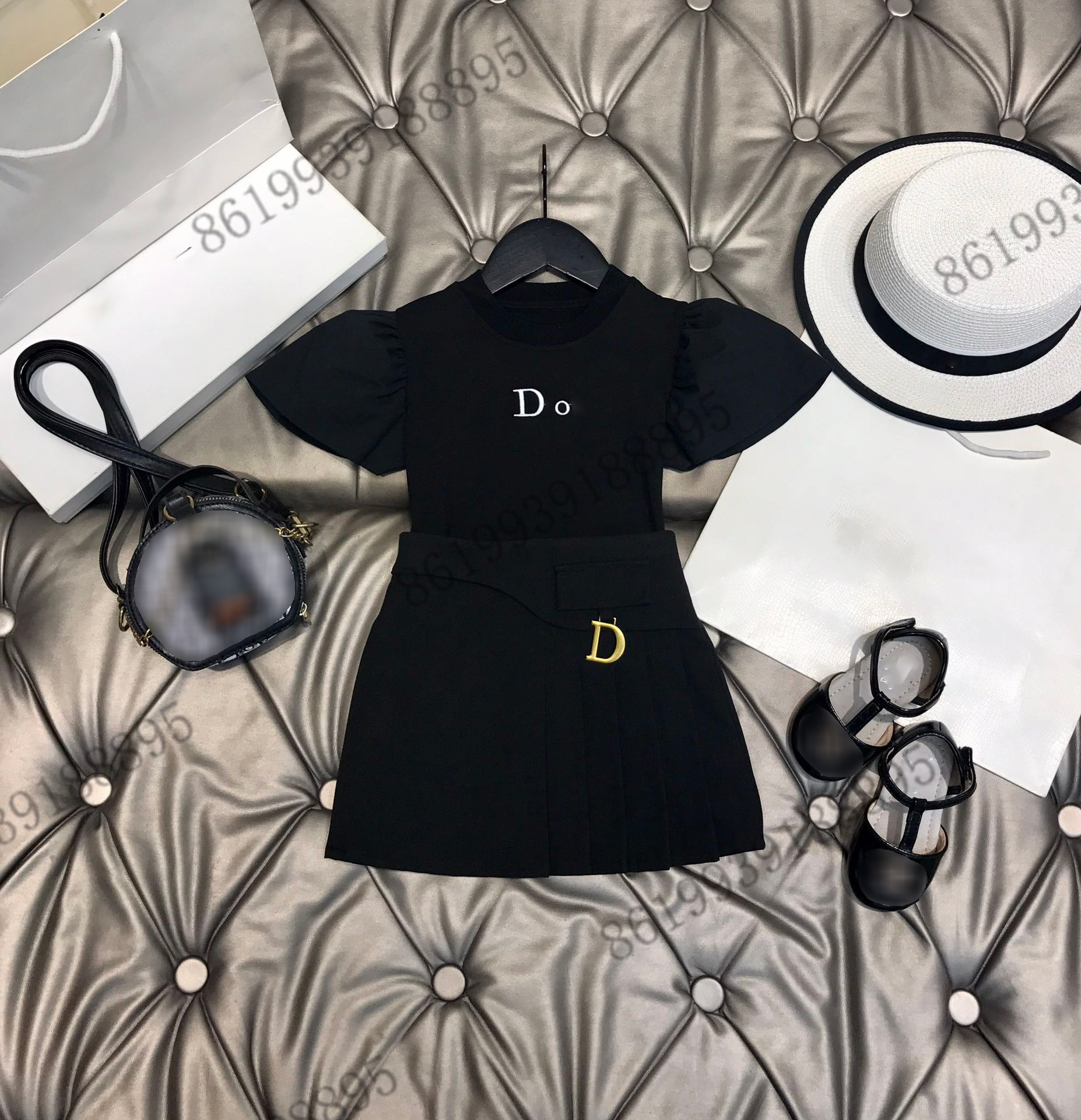 

22ss summer girls t shirts + shirt skirts brand designer Clothing Sets childrens autumn long sleeve tracksuit boys wear size -150, 01