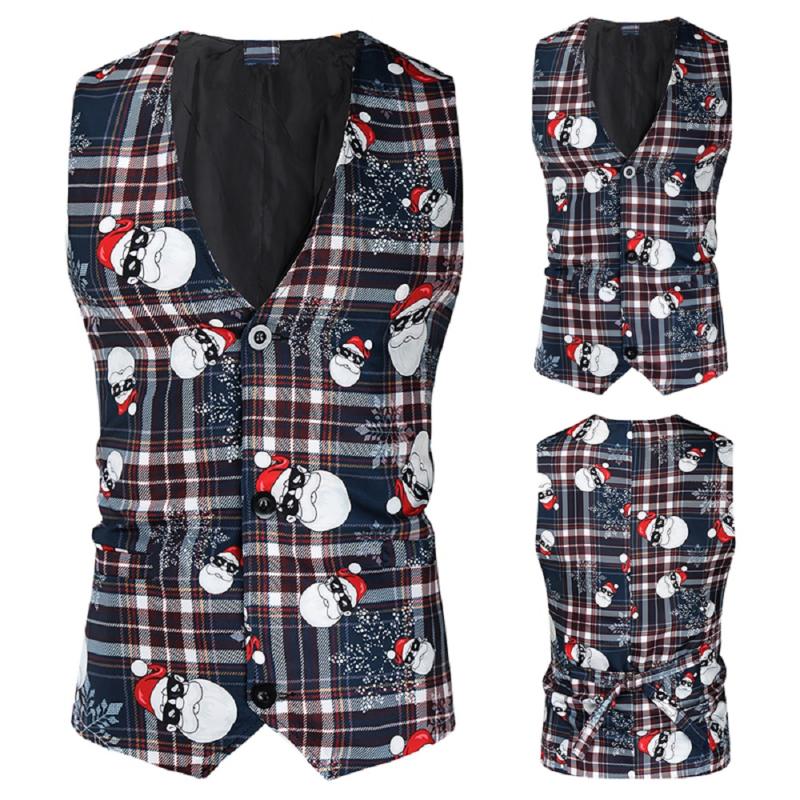 

Vests Men 2020 Autumn Winter New High Quality Men's 3D Santa Claus Print Christmas Trim Men's Casual Vests, Navy blue