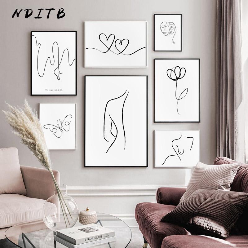

Nordic Line Drawing Canvas Wall Art Print Painting Abstract Flower Woman Poster Minimalist Decorative Picture Modern Home Decor