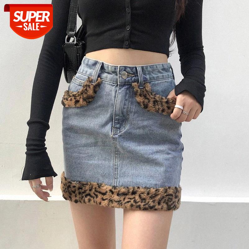 

Women Fashion Denim Leopard Stitching Skirt Trendy Wild High Waist A-Line Casual Mini Pencil Skirt Ladies Chic Streetwear #Zl3v, White;black