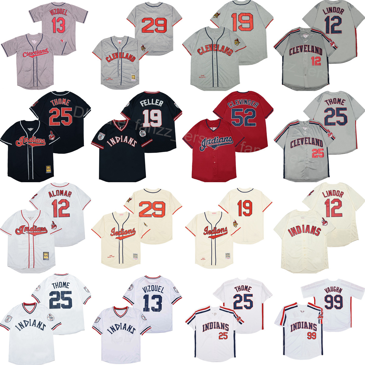 

1948 1995 Retro Baseball 19 Bob Feller Jersey Vintage 25 Jim Thome 13 Omar Vizquel 99 Rick Vaughn 29 Satchel Paige 12 Roberto Alomar 52 Mike Clevinger Red White Grey, 12 white