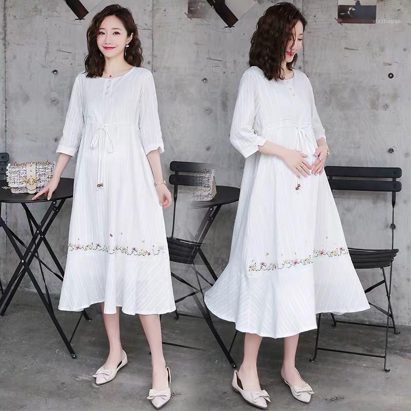 

Afei Tony Floral Embroidery Cotton Maternity Dress 2020 Spring Summer Fashion Loose Clothes for Pregnant Women Pregnancy1, Short sleeve