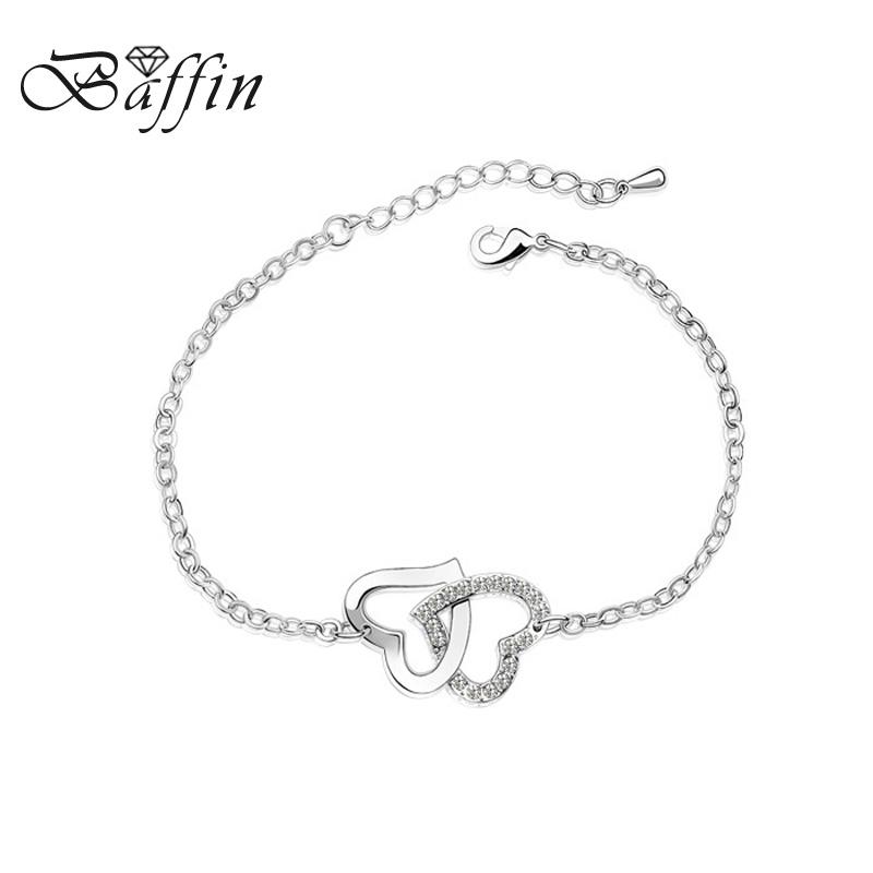 

BAFFIN Fashion Double Heart Chain Crystals Bracelet For Women Jewelry Crystals From Elements Silver Color Accessories
