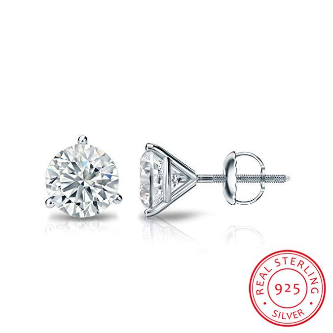 

6/7/8mm Round Lab Diamond Earrings 100% Real 925 Sterling Silver Earrings For Women Small Screw Stud Female Luxury Gift