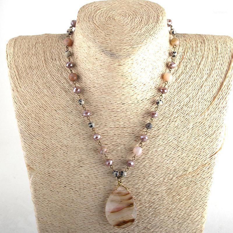 

MOODPC Fashion Bohemian Tribal Jewelry Glass & Stones Rosary Chain Natural Dorp Pendant Necklaces For Fashion Jewelry1