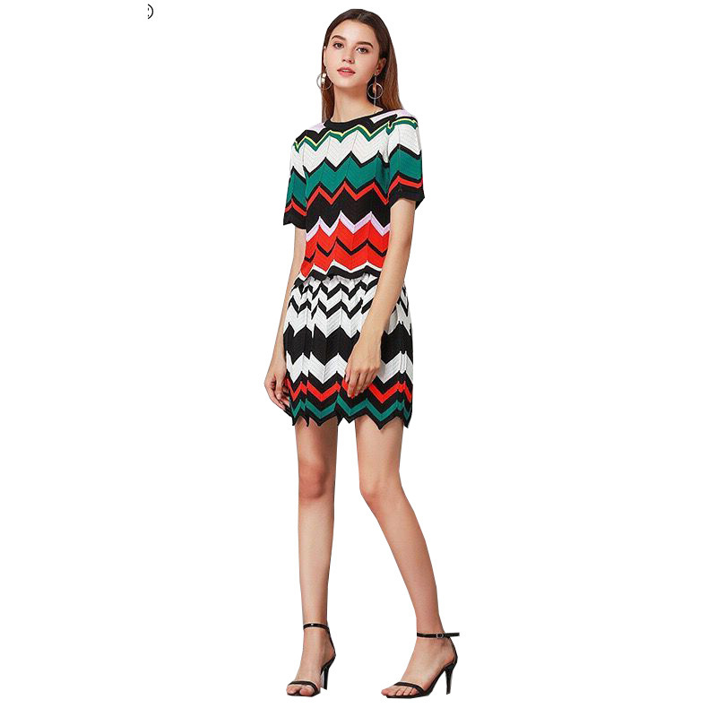 

Vero ondulado curto-de mangas compridas saia Two-piece suit malha Bomio senhoras Da Moda Top listrado e terno de, Green stripes