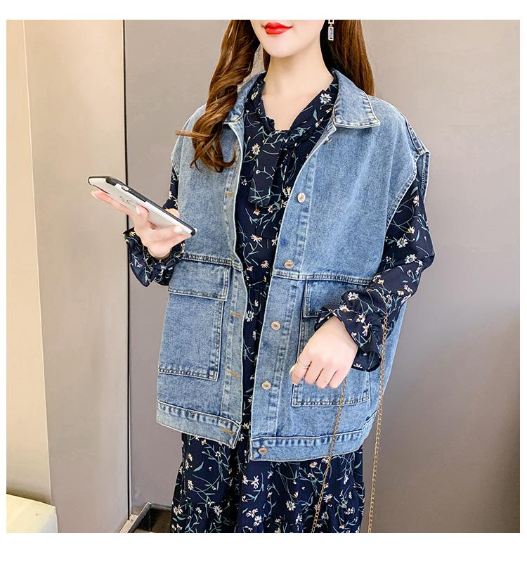 

New autumn Korean version of ins tooling sleeveless vest waistcoat loose outer wear vest denim jacket female trend, Black