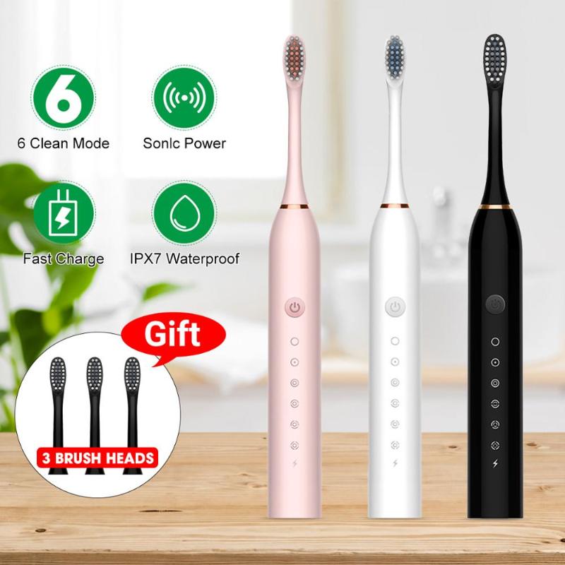 

Electric Toothbrush Waterproof Automatic Sonic ToothBrush Rechargeable 6 Models Travel with 4 Brush Heads Gift