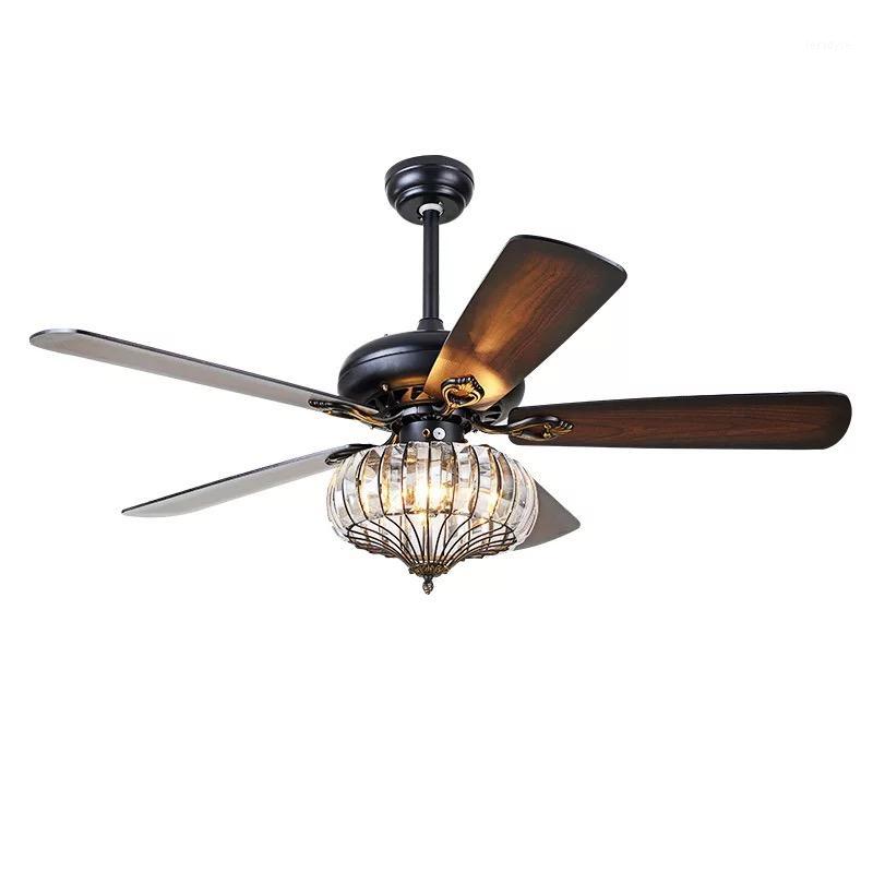 

European ceiling fan light wood fan leaf LED smart mute AC 110V 220V52 inch remote control home living room bedroom1
