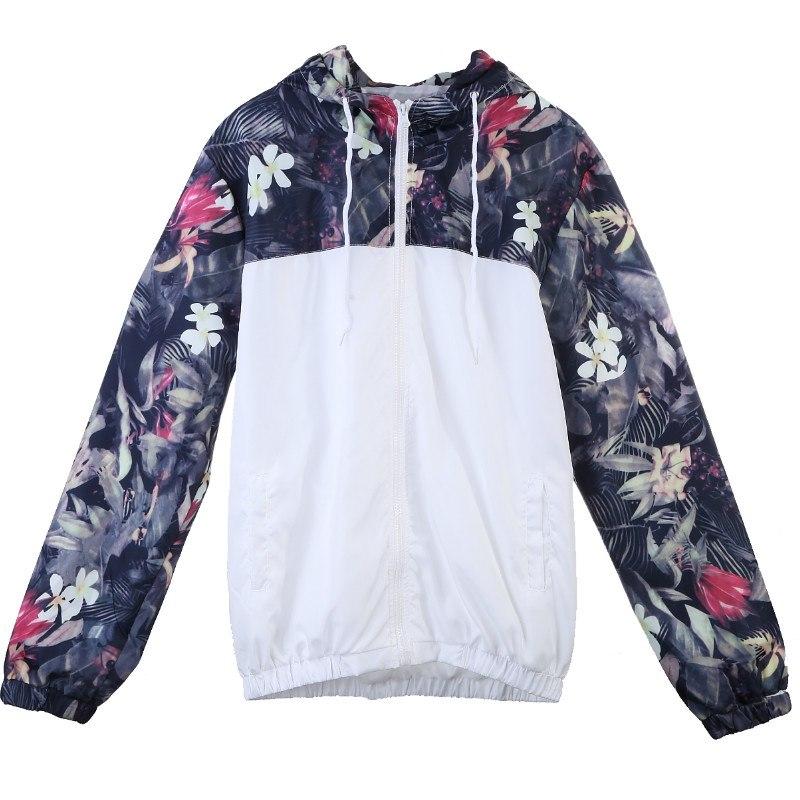 

hirigin Women Autumn Print Jacket Long Sleeve Print Patchwork Hooded Zipper Jacket Coat BoyFriend Style Cool Girl Top, White