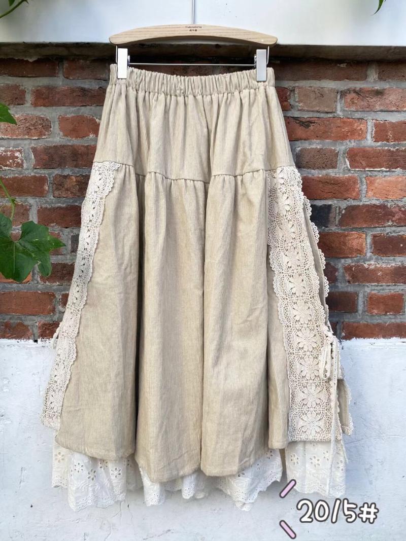 

spring 2021 new Japanese female corduroy lace skirt mori girl yx, Brown