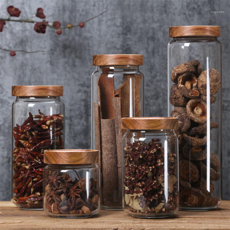 

Transparent Glass Sealed Canister Kitchen Storage Bottles with Bamboo Lid Jars Grains Leaf Coffee Beans Candy Jar1