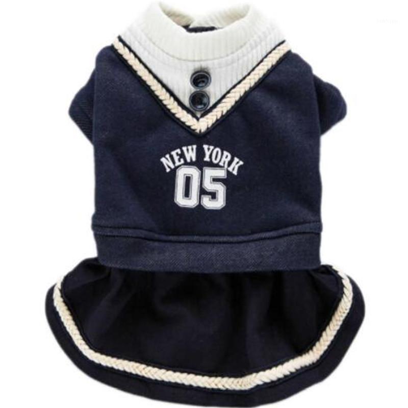 

2020 Deep Blue Dog Coat Solid School Style Spring&Autumn Jacket Dress Pug Schnauzer Small Dogs Clothes Pet Outfit Clothing -XL1