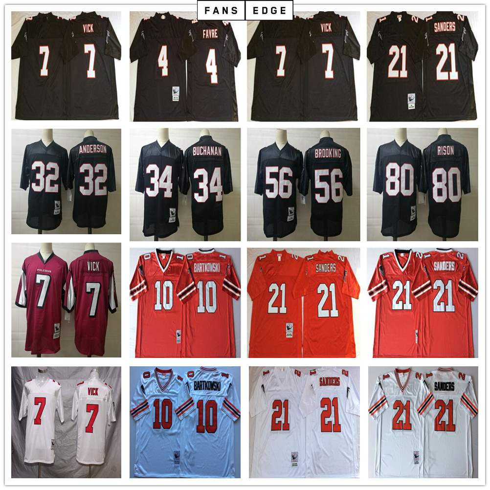 

NCAA Football Retro Vintage Deion Sanders Michael Vick Steve Bartkowski Favre Anderson Buchanan Brookin Rison Jerseys Men Black White Red, Same as picture