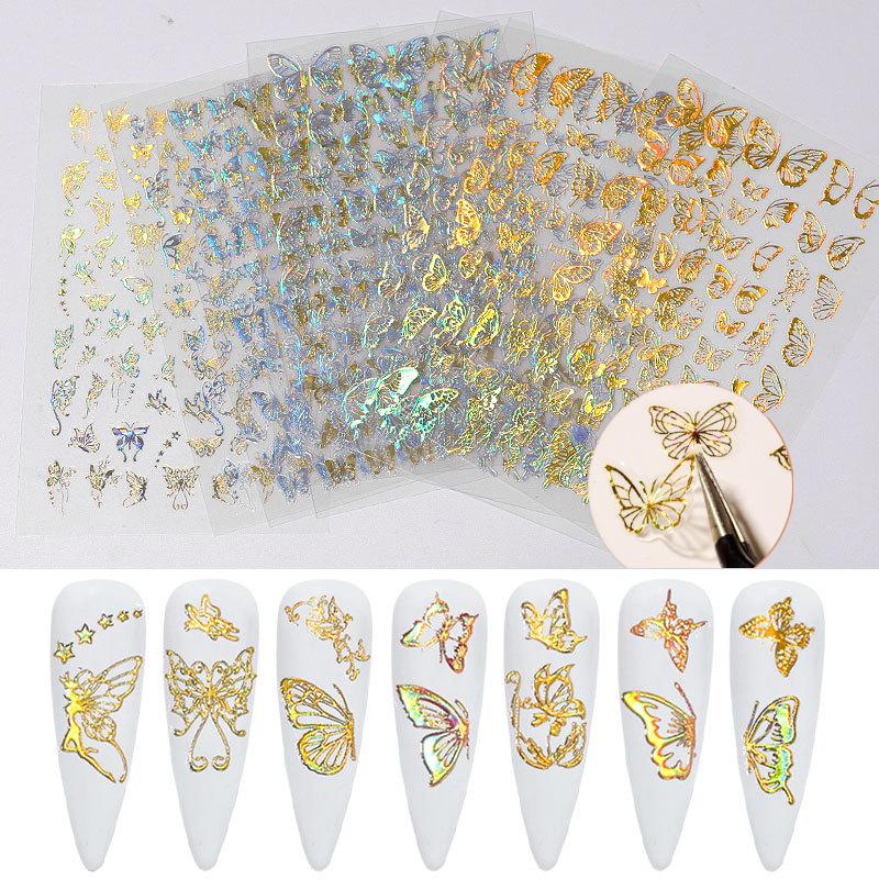 

5 Sheets Metal Silk Foil Mesh Butterfly 3D Nail Art Stickers Self-adhesive Tape Line Decals Paper Manicure Design Accessories, L05-5pcs