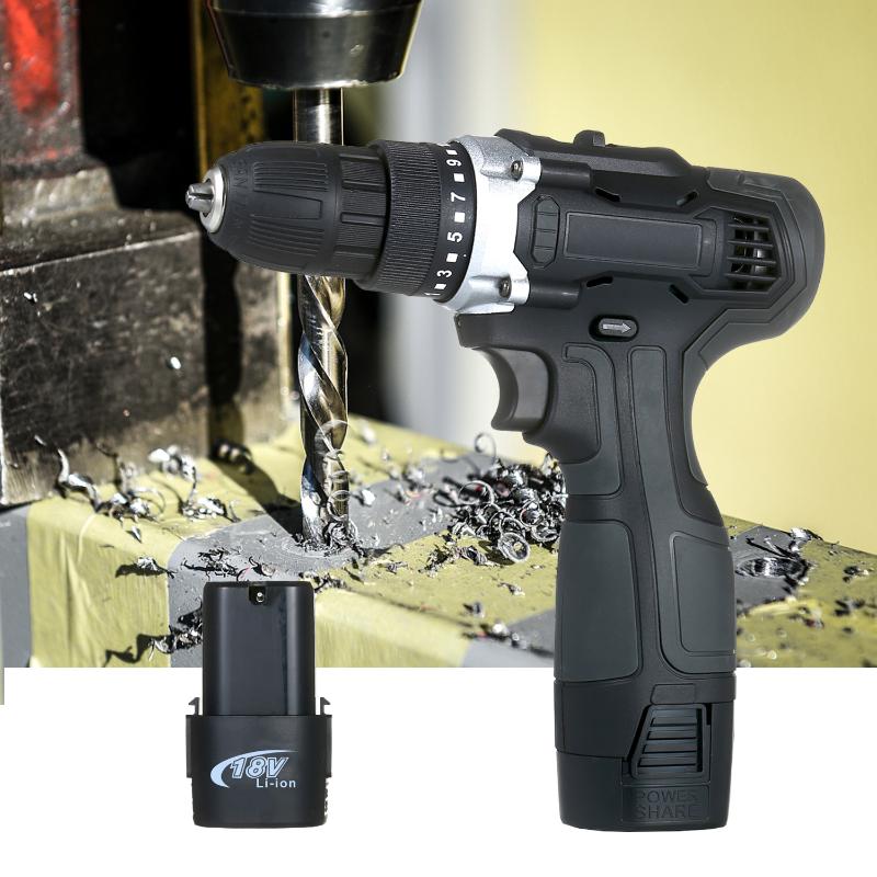 

18V 2-Speed Cordless Drill Driver 2 Batteries Fast Charger Electric Drill 15+1 Clutch Max 50Nm Torque Variable Speed Compact