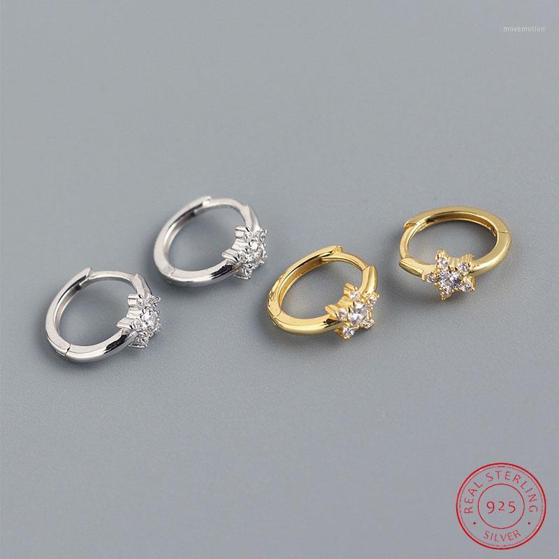 

100% 925 Sterling Silver Hoop Earrings Flower Crystal Gold Earring For Women Pure Silver Jewelry New 20201