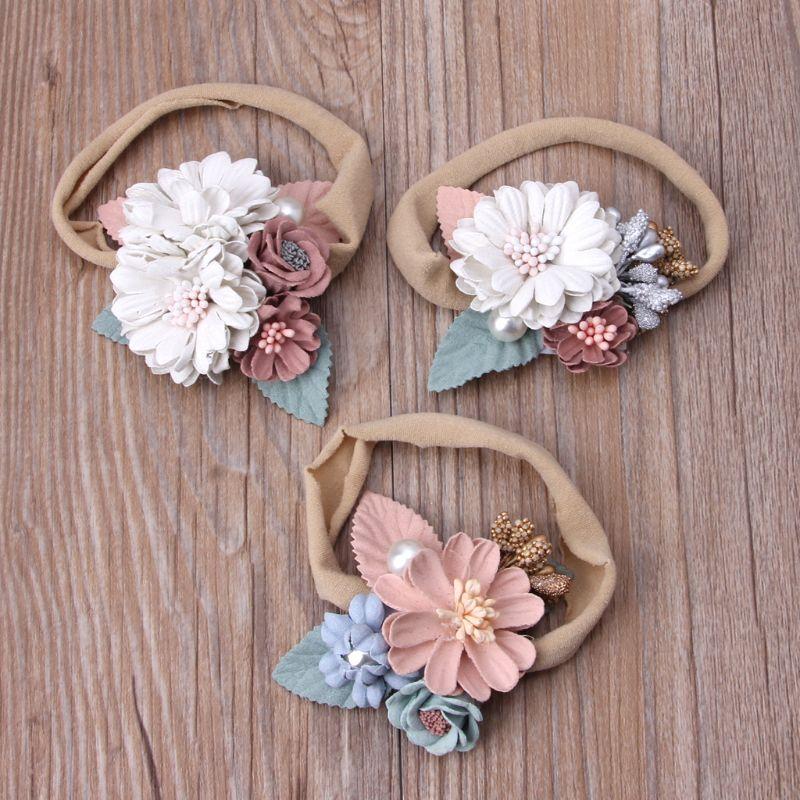 

Lovely Baby Headband Fake Flower Nylon Hair Bands For Kids Artificial Floral Elastic Head Bands Headwear