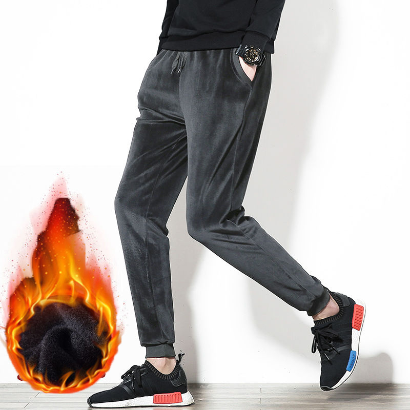 

Men's lining autumn wool trousers fine winter cashmere pants, Black