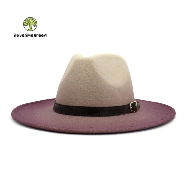 

2020 High Quality Fall Winter Wide Brim Jazz Panama Fedora Hat Leather Belt Painting Gift Party Hat, Green