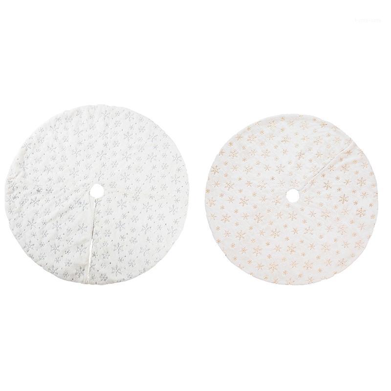 

90cm White Flannel Embroidered Snowflake Christmas Tree Skirt Christmas New Year Home Decorations1